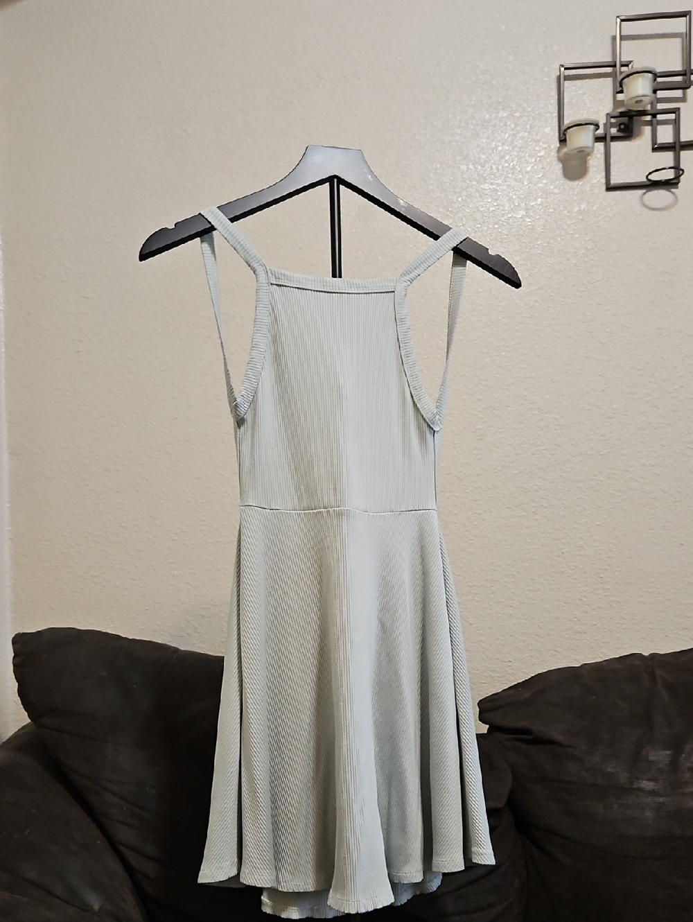 Lulu's Sage Green Ribbed Mini A-Line Dress